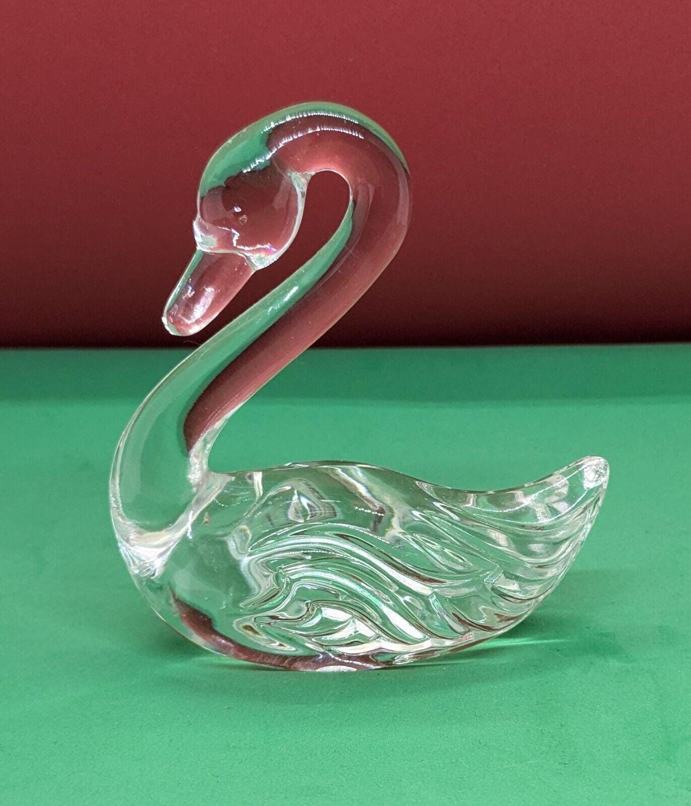 Fenton Clear Glass Swan 4.25" Tall Figurine Marked With Decal On Bottom