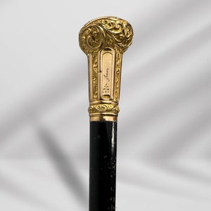 Antique Handmade Walking Stick Designer style Gold Handle Cane wooden