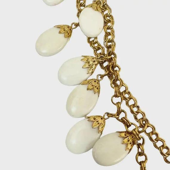 Signed Napier Multi Drop Long Loop White Glass Ne… - image 2