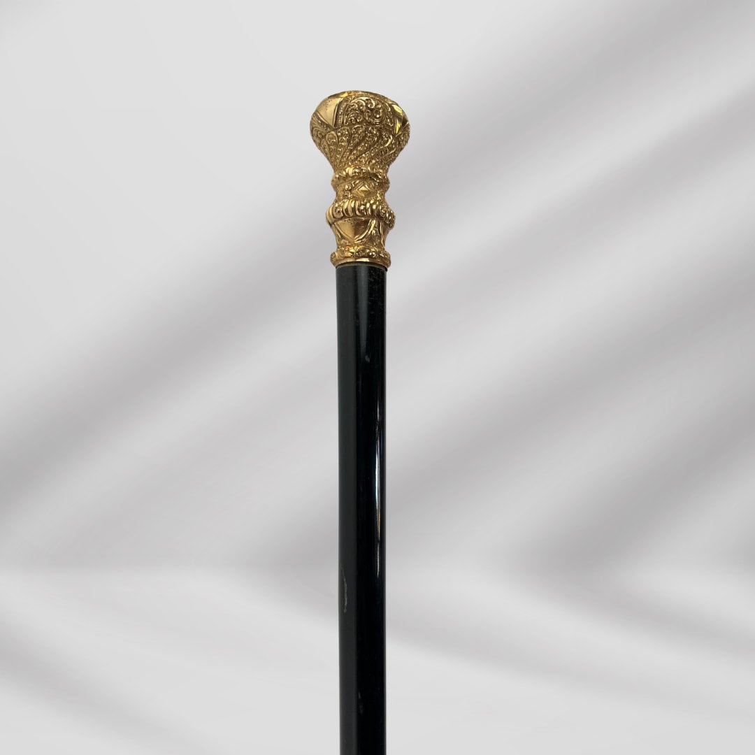 Victorian Antique Walking Stick Presentation Cane Knob Handle Gold