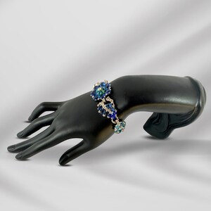 Vintage Cobalt Blue Gemstone & Rhinestone Bracelet. Fashion Jewelry Statement Piece