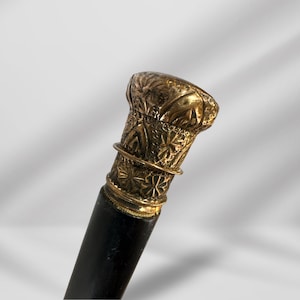 Antique Walking Stick. Black Cane with Gold-Filled Knob Handle, Elegant Vintage Accessory