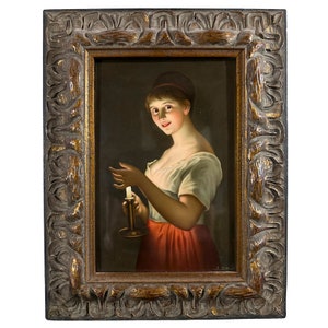 Rare 19th Century Berlin Plaque KPM Porcelain Painting Woman with Candle
