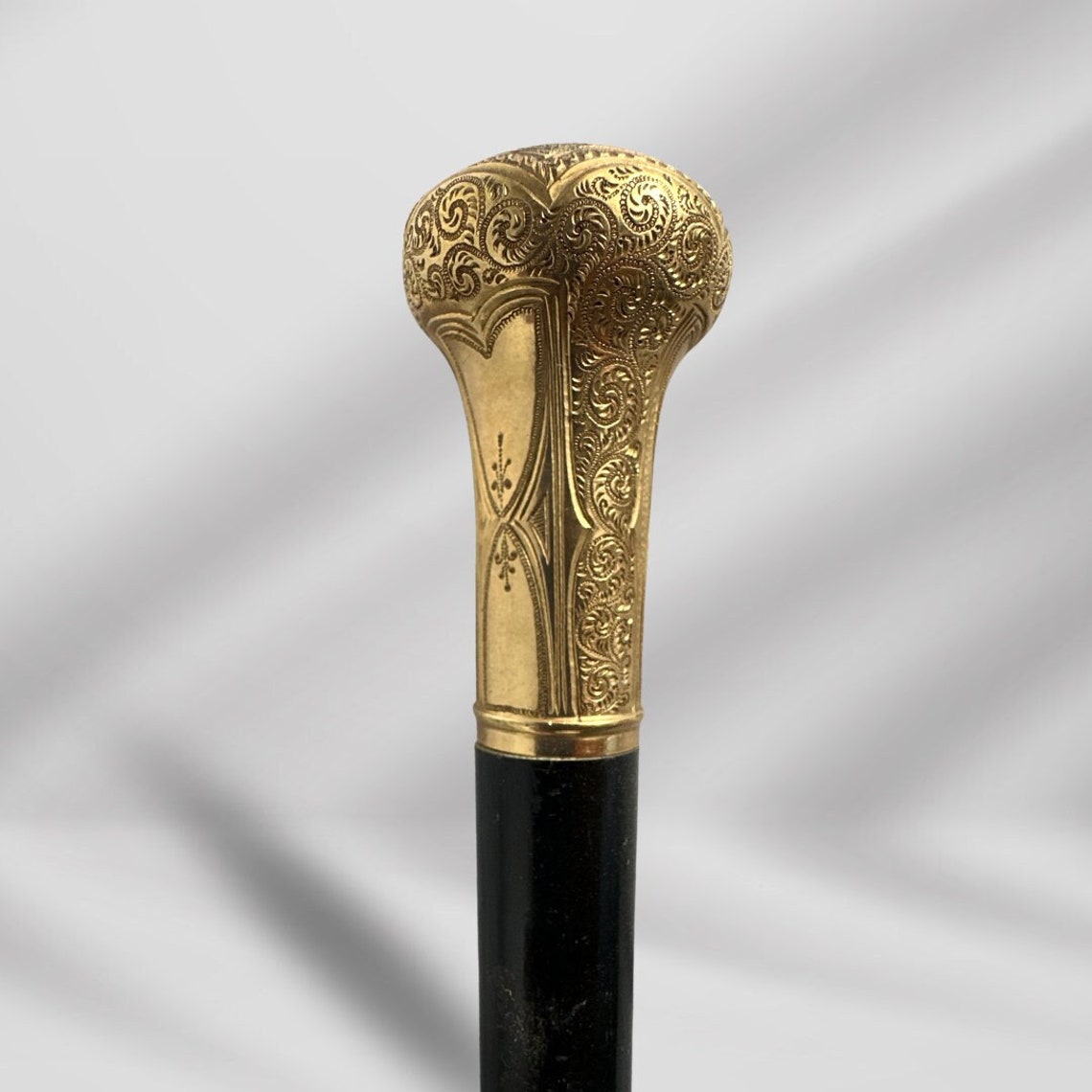 Antique Skinner Walking Stick Designer Style Gold Plated Handle Cane