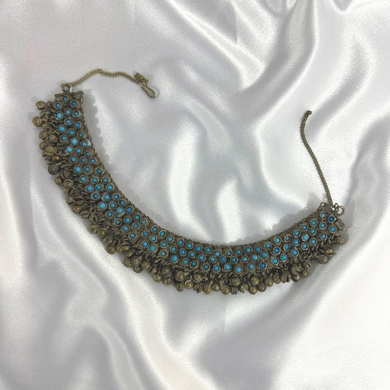 Vintage Indian Silver Turquoise Necklace Vintage … - image 1