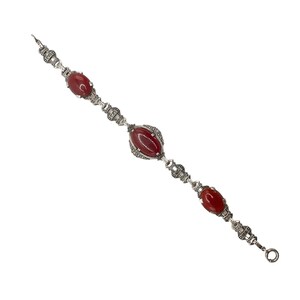 Vintage Carnelian Agate Link Bracelet. Natural Gemstone Jewelry with Elegant Silver Setting