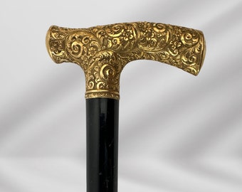 Gold Plated Derby Handle Luxury Antique Walking Cane / Antique Walking Stick Cane Black Wood