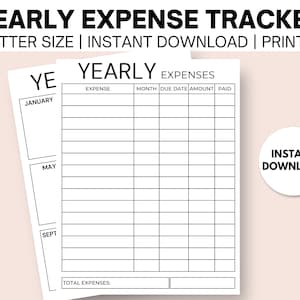 Yearly Expense Log, Bill Tracker Printable, Purchase Tracker, Expense Planner, Subscription Tracker, Payment Tracker, Spending Tracker