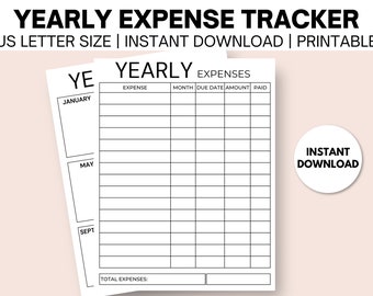 Yearly Expense Log, Bill Tracker Printable, Purchase Tracker, Expense Planner, Subscription Tracker, Payment Tracker, Spending Tracker