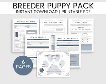 Kit para Filhotes de Criador Azul, Formulários para Criadores de Cães, Registros de Criadores de Cães, Registros de Cães, Vacinação de Cães, Certificado de Cães, Planejador de Cães, Cuidados com Cães
