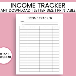 Printable Income Tracker, Monthly Income, Income Sheet, Paycheck Tracker, Financial Tracker, Money Tracker, Tracker Printable PDF