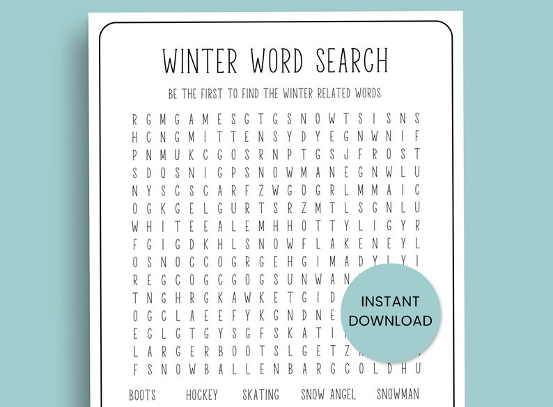 Winter Word Search Puzzle Printable With Answers Word Game Etsy