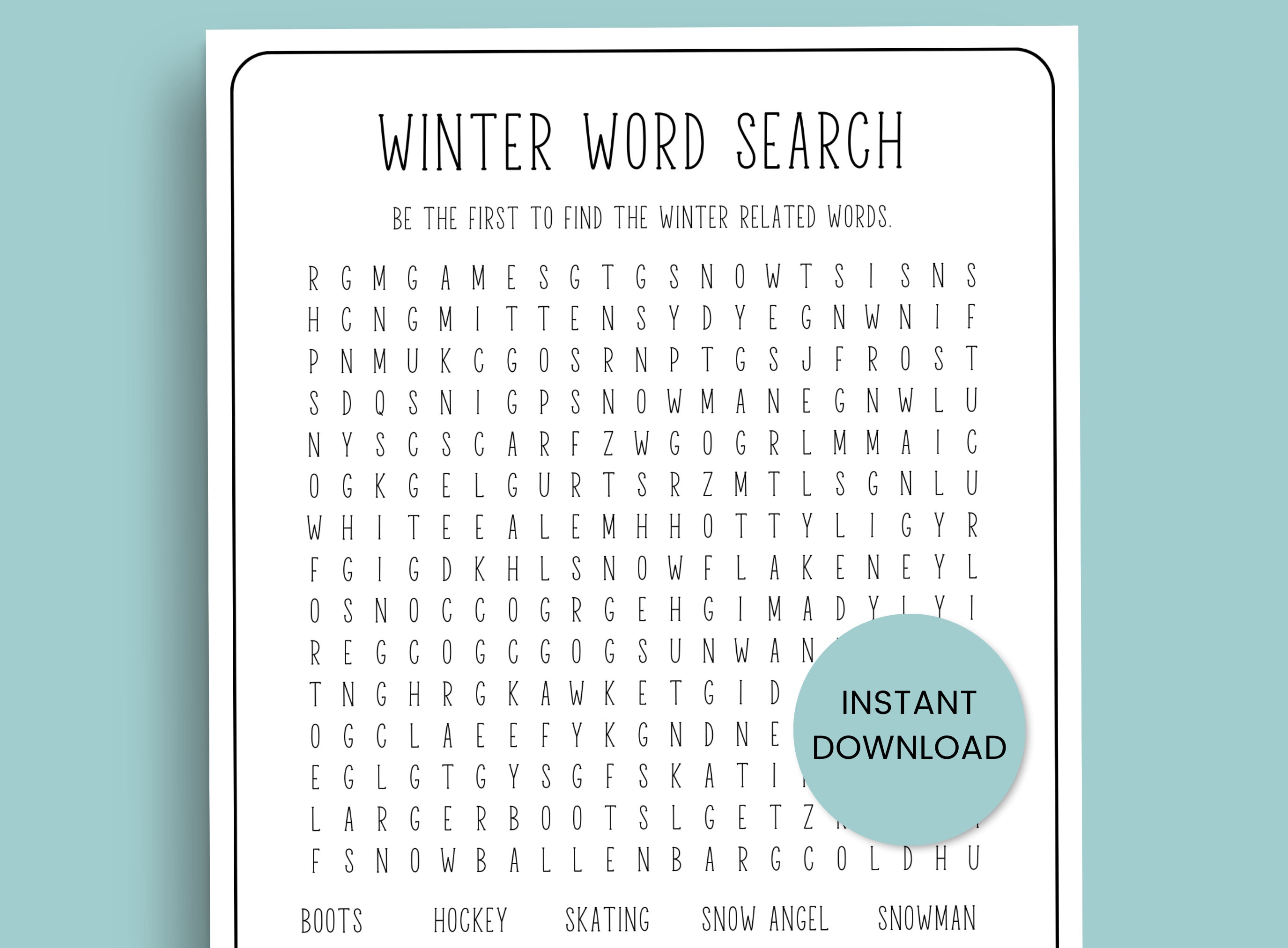Winter Word Search Puzzle Printable With Answers Word Game Etsy