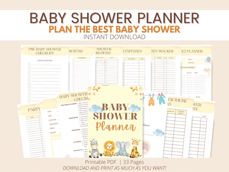 Baby Shower Planner Printable PDF, Baby Shower Checklist Printable