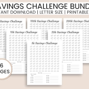 Savings Challenge Printable Bundle, Money Challenge, Save Money, Savings Challenge Tracker, 5k, 10k, 20k, 50k, 100k, 200k, House Savings,