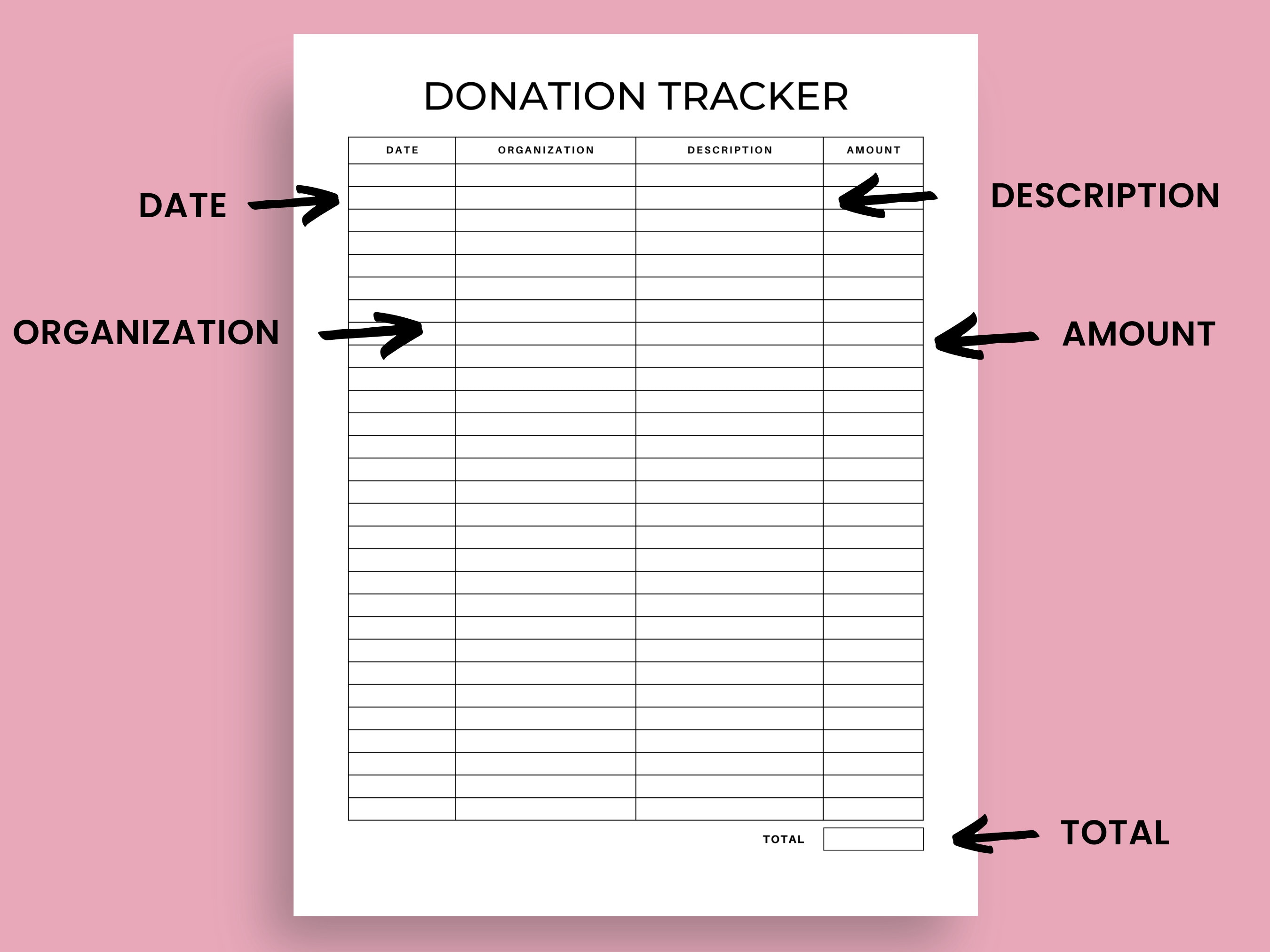 Donation Tracker, Donation Log, Charity Donation, Donations Printable
