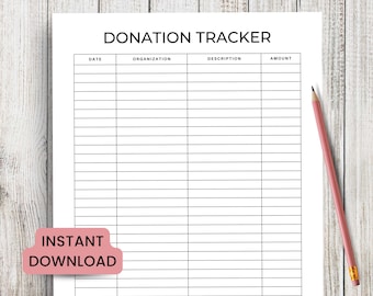 Donation Tracker, Donation Log, Charity Donation, Donations Printable, Charity Printable, Tax Exempt, Donation List, Donation Template
