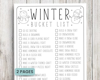 Winter Bucket List Activities For Kids, Winter Break, Family Bucket List Template, Winter Printable, Winter Activities, Kids Activities