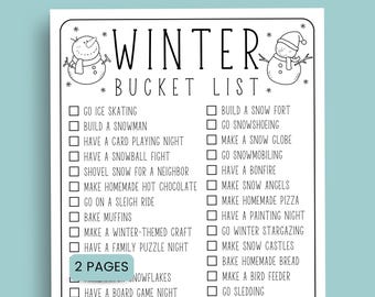Winter Bucket List Activities For Kids, Winter Break, Family Bucket List Template, Winter Printable, Winter Activities, Kids Activities