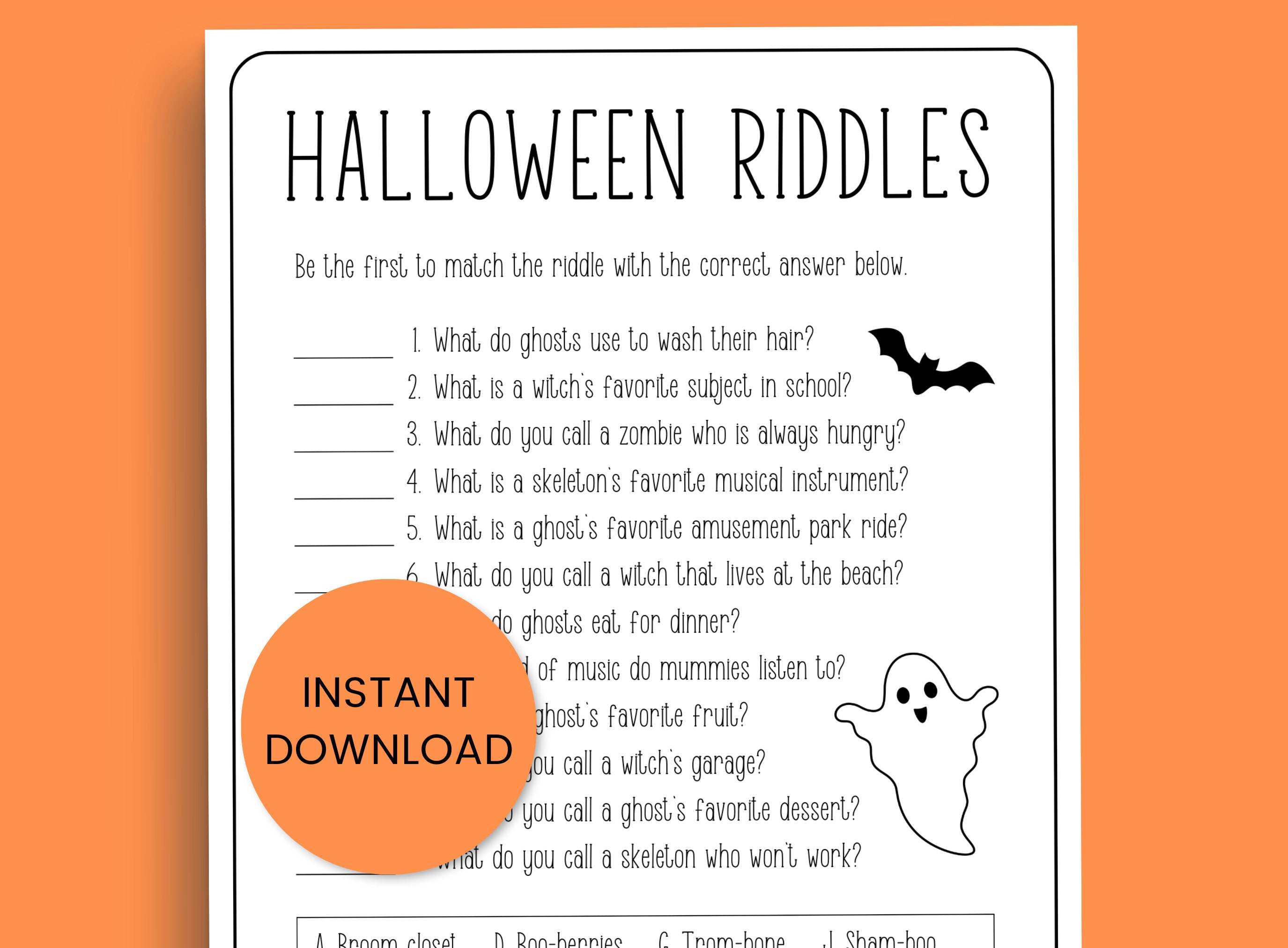 Halloween Riddles With Answers, Riddle Me This, Game for Kids, Game ...