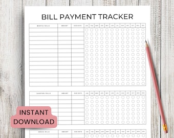 Bill Tracker Printable PDF, Bill Payment Tracker, Bills Tracker, Monthly, Quarterly, Yearly Bill Tracker, Bill Organizer, Bill Checklist