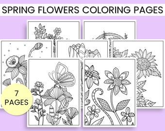 Spring Flowers Coloring Pages, Floral Coloring Pages, Activity Pages, Printable Coloring Pages, Coloring Page PDF