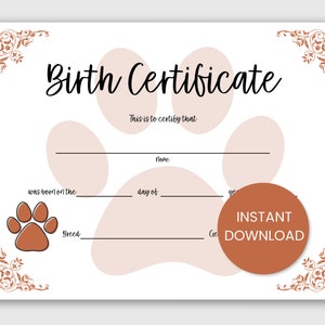 Welpe Geburtsurkunde, Hund Geburtsurkunde, neuer Welpe Geschenk, Hundebesitzer Geschenk, Weihnachtsgeschenk, Geschenk für Mann, Geschenk für Kind, Geschenk für sie