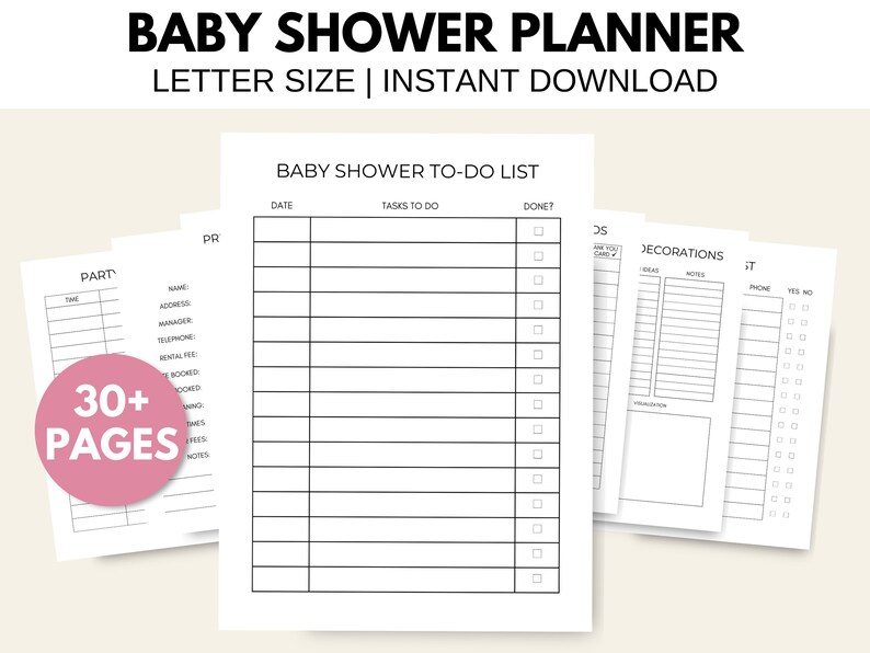 Baby Shower Planner Printable PDF, Baby Shower Checklist Printable ...