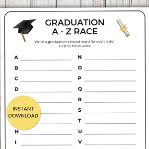 Graduation A-Z Race Game, Word Game, Group Game, Graduation Party Game, 2025 Grad Party, Graduation 2025, Grad Party Games, Graduation Games