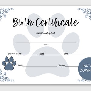 Puppy geboorteakte, geboorteakte van de hond, nieuwe puppy cadeau, hond eigenaar cadeau, kerstcadeau, cadeau voor man, cadeau voor kind, cadeau voor haar