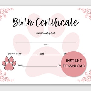 Puppy geboorteakte, geboorteakte van de hond, nieuwe puppy cadeau, hond eigenaar cadeau, kerstcadeau, cadeau voor man, cadeau voor kind, cadeau voor haar