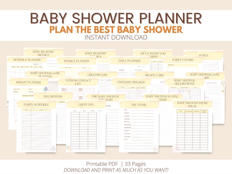 Baby Shower Planner Printable PDF, Baby Shower Checklist Printable