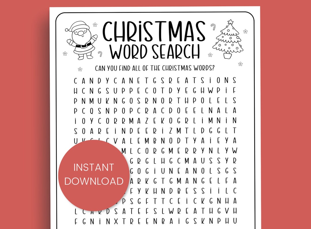 Christmas Word Search, Word Search Printable, Fun Christmas Game, Winter Activities Printable