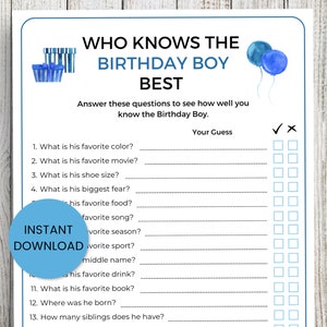 Quién conoce al cumpleañero Mejor juego imprimible, Juegos de fiesta de cumpleaños, Juegos de cumpleaños, Cumpleaños de niños, Juego de cumpleaños para adultos, Cumpleaños para él