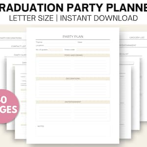 Graduation Party Planner Printable, Graduation Party Favors Checklist, Guest List, Budget Plan, Party List, Party Schedule, Event Checklist