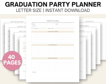 Organizzatore di feste di laurea stampabile, lista di controllo per i regalini di laurea, lista degli invitati, piano di budget, lista degli ospiti, programma della festa, lista di controllo dell'evento