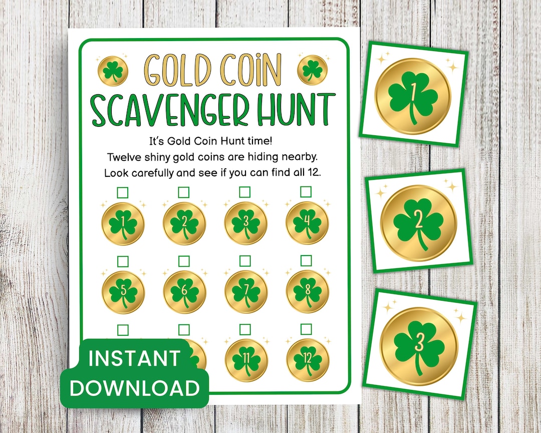 St. Patrick's Day Gold Coin Scavenger Hunt Printable Party Game, Kids ...