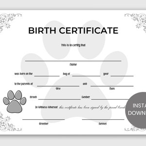 Welpen Geburtsurkunde Grau, Hundezüchter, Hundeurkunde, neuer Welpe, Haustier Zertifikat, Hunde Geburtsurkunde, Hundebesitzer, Hund Mama, Hund Papa