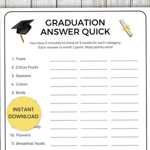 Graduation Answer Quick Game, Graduation Party Game, 2025 Grad Party, Graduation 2025, Grad Party Games, Graduation Games, Grad Games, Think