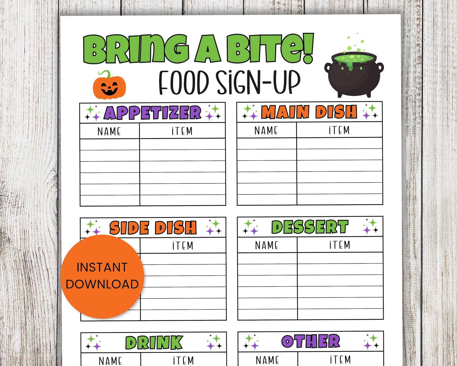 Halloween Food Sign Up Sheet Potluck Signup Sheet Office Work Party Neighborhood Potluck Corporate Party Party Menu Planner Form