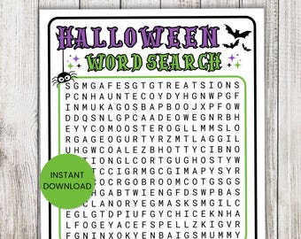 Juego de búsqueda de palabras de Halloween para niños imprimible para la noche de juegos de Halloween, fiesta de Halloween para niños, juego de fiesta de Halloween, actividades para niños