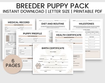 Breeder Puppy Pack, Dog Breeder Forms, Dog Breeder Records, Printable Dog Record, Dog Vaccination, Dog Certificate, Dog Planner, Dog Care