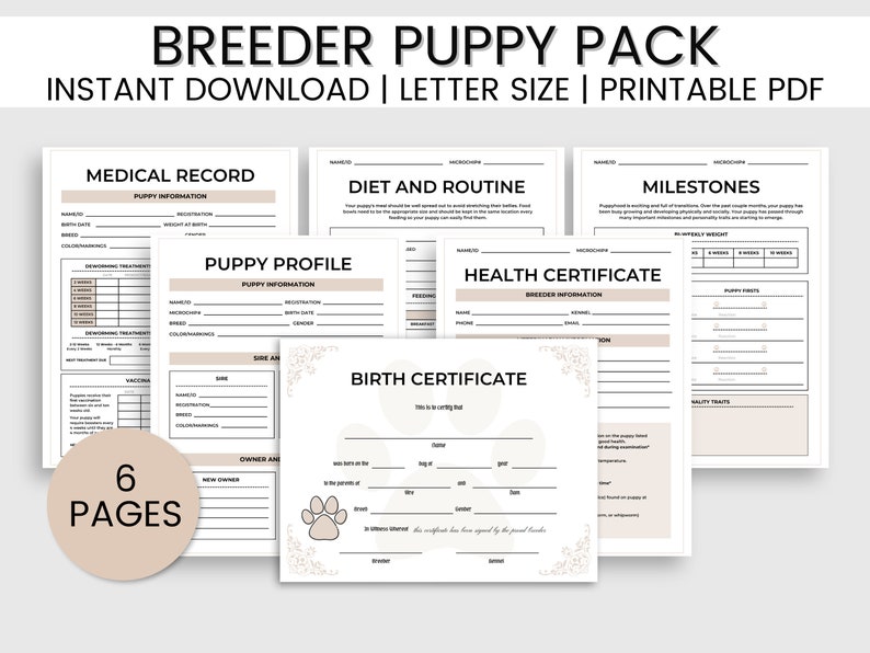 Breeder Puppy Pack Dog Breeder Forms Dog Breeder Records Etsy Australia