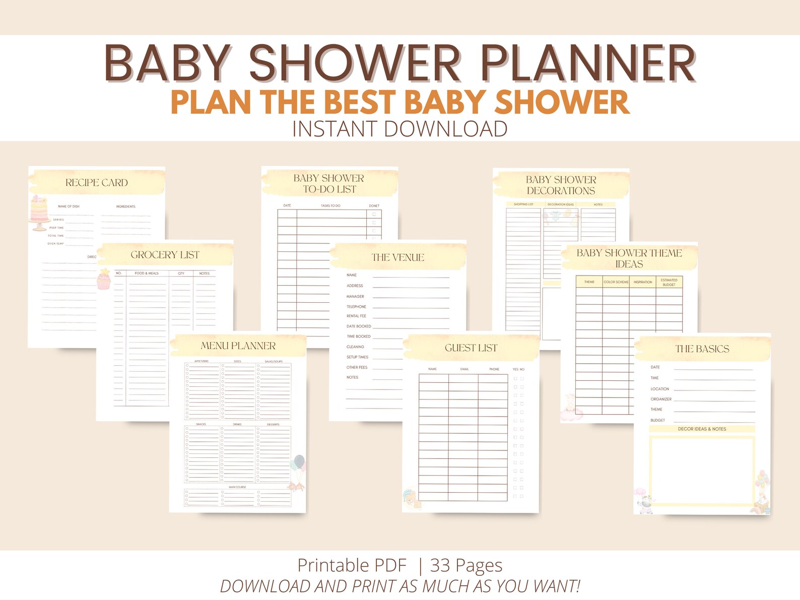 Shower List Baby Shower Planner Printable PDF, Baby Shower Checklist Printable ...