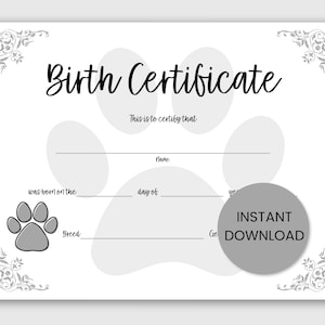 Certificato di nascita del cucciolo, Certificato di nascita del cane, Regalo nuovo cucciolo, Regalo proprietario del cane, Regalo di Natale, Regalo per uomo, Regalo per bambino, Regalo per lei