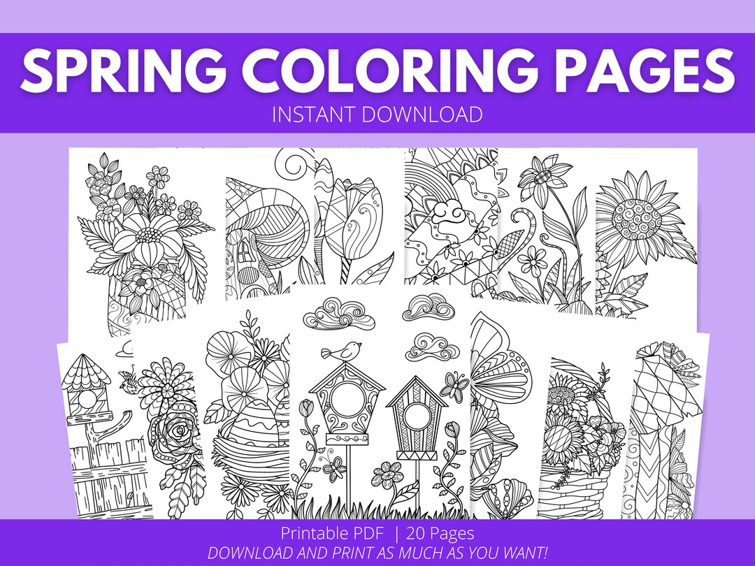 Spring Coloring Pages Printable PDF - Etsy