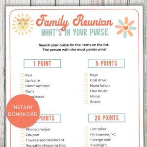 Family Reunion Games, What&#39;s In Your Purse, Virtual Family Reunion Games, Reunion Activity, Dinner Table, Group Games, Icebreaker, Retro
