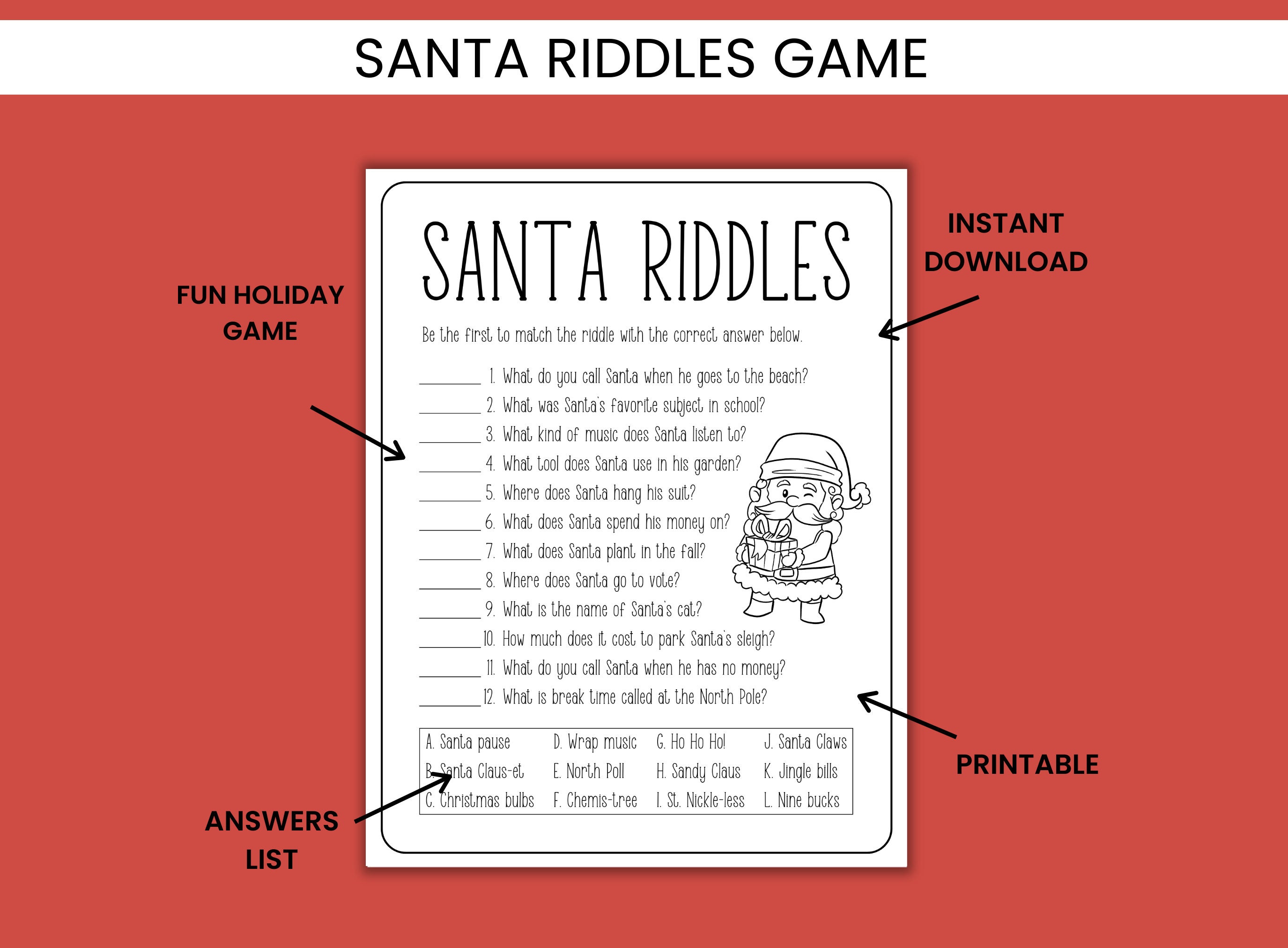Cute Santa Riddles Santa Riddles With Answers, Games for Kids, Games for Teens, Family Fun ...
