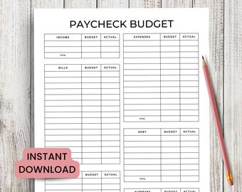 Paycheck Budget Planner Printable PDF, Budget By Paycheck, Paycheck Planner, Paycheck Tracker, Easy Budget, Simple Budget Worksheet