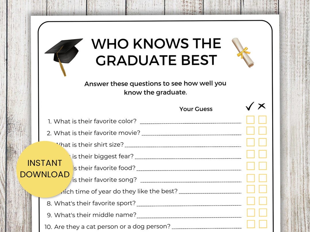 Who Knows the Graduate Best Game Graduation Party Game 2025 Grad Who Knows the Graduate Best Game Graduation Party Game 2025 Grad
